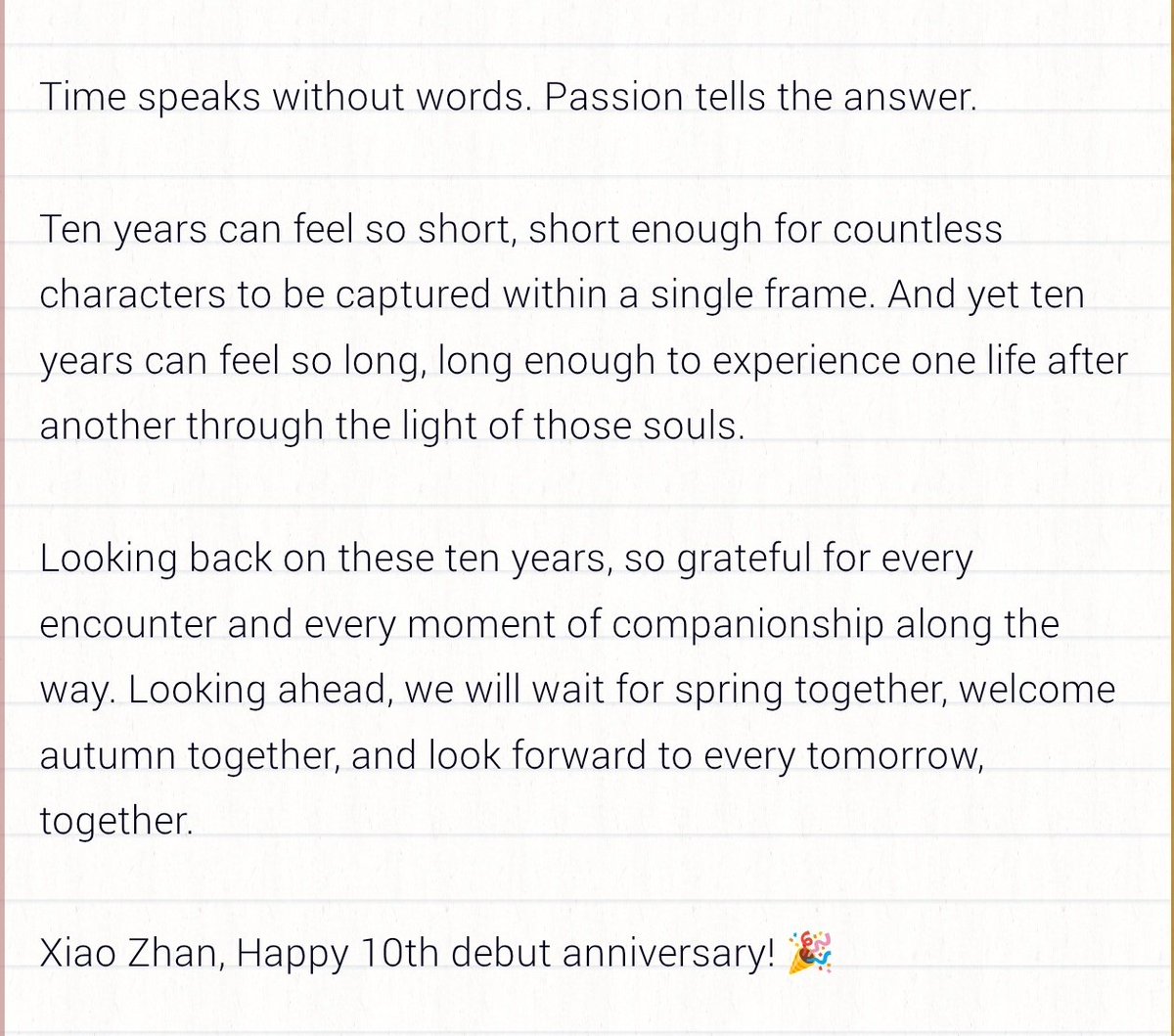 XiaoZhan_OFC's tweet photo. 【260928 Photo】

#XiaoZhan1005NewsPort
#XiaoZhan #肖战

Xiao Zhan Studio Weibo updated:

Xiao Zhan, Happy 10th debut anniversary! 🎉 https://t.co/PPJEaipeZS