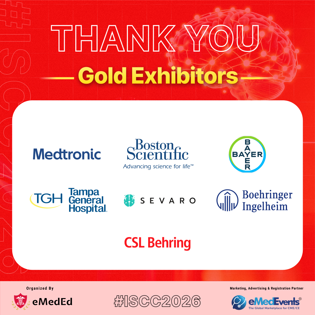 eMedEvents's tweet photo. Thank you to our gold exhibitors who supported #ISCC2026 and helped bring together the stroke and cardiac care community.

#StrokeCare #CardioTwitter #NeuroTwitter #Cardiology #eMedEd #eMedEvents https://t.co/PUO4fjxlnq