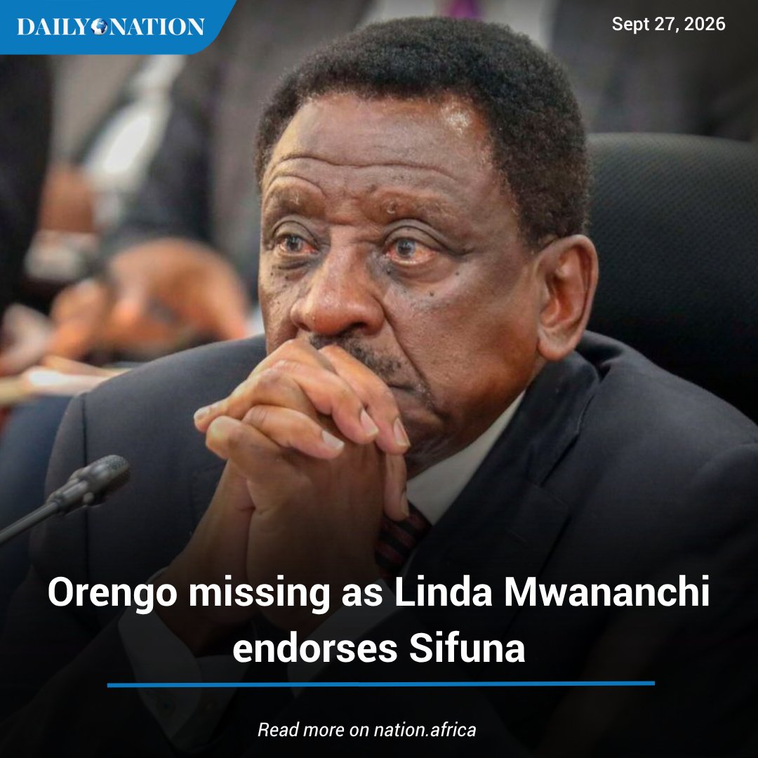 NationAfrica's tweet photo. The Linda Mwananchi movement has formally endorsed Nairobi Senator Edwin Sifuna as its presidential candidate, in a move that appears to close the door on Siaya Governor James Orengo’s bid for the same ticket.

Mr Orengo skipped Saturday’s retreat at which the endorsement was made despite having publicly declared his interest in competing for the movement’s presidential ticket.

Read more: https://t.co/WZEsvVeaWx