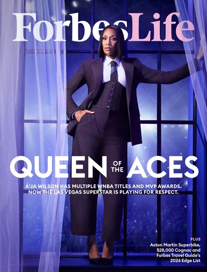 aja22wilsonHQ's tweet photo. news: a’ja wilson takes the cover of Forbes. queen of the aces. ✨ https://t.co/CYxC3sFHTI