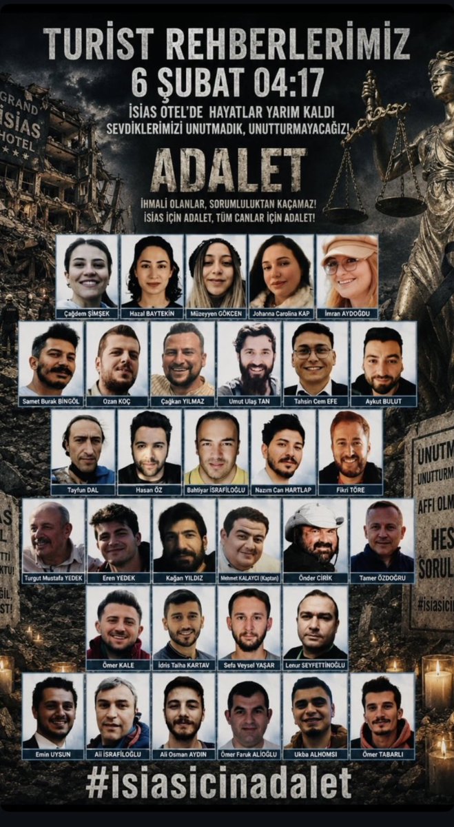 Turan34100's tweet photo. 🌎Dünya Turizm Günü…

‼️Ama bizim için bugün, yarım kalmış bir hikâyenin de günü…

‼️Meslekleri için rehberlik için bu yolculuktaydılar; onları bu yolda, 6 Şubat depreminde Isias Otel'de kaybettik. Hatırlayın; bu trajediyi sakın unutmayın.
#isiasortakdavamız https://t.co/EebBMd5gKV