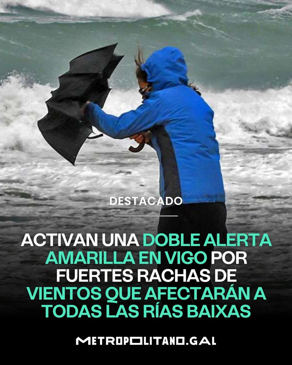 MetroVigo's tweet photo. #Vigo #Alerta #Tiempo
🟡 Activan una doble alerta amarilla en Vigo por fuertes rachas de vientos que afectarán a todas las Rías Baixas
▶️ Meteogalicia activa una alerta amarilla en las Rías Baixas e interior de Pontevedra. Se vivirán fuertes rachas de vientos 👉 https://t.co/JCs0p8tOJq