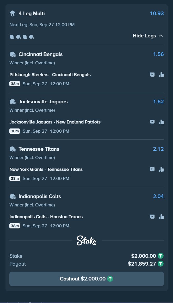 GumboGamble's tweet photo. NFL Sunday Giveaway!! 🏈

If we win this slip I'll giveaway $500 ($100 x 5 winners) 🎁

✅ Follow me &amp; Retweet
✅ Drop your @Stake ID below https://t.co/90PzB9JFPw