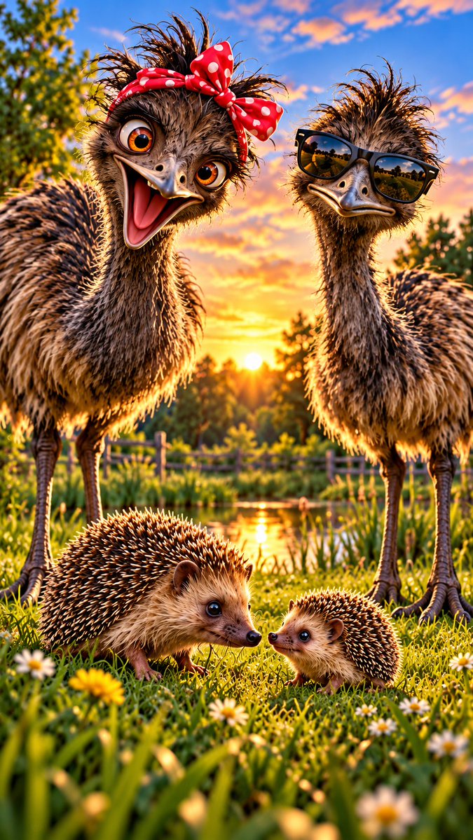 HildeFranzSOL's tweet photo. 🦔 Hilde & Franz have new visitors! 😂
A big hedgehog and a tiny one discovered the food — and apparently decided this is their place now.
Today: the comic version. 🎨
Tomorrow: hopefully the REAL footage. 👀🦔
Let’s see if our little guests come back tonight…
🐦🦔 Two emus. Two hedgehogs. One very strange German backyard. 😂
$HILDEFRANZ