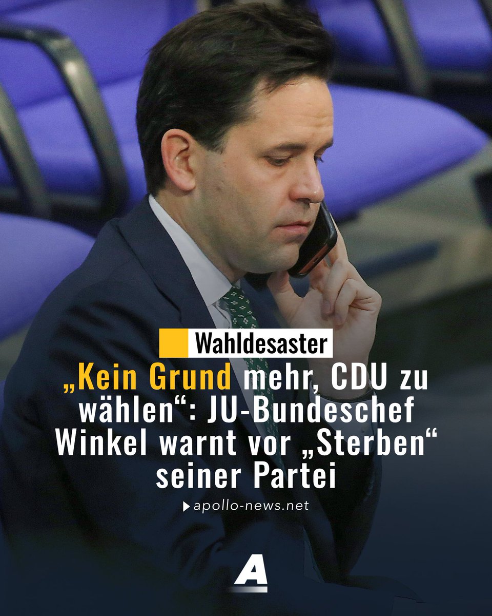 apollo_news_de's tweet photo. Der Bundesvorsitzende der Jungen Union, Johannes Winkel, macht Friedrich Merz und mehreren CDU-Ministerpräsidenten schwere Vorwürfe. Ohne grundlegende Veränderungen werde es „keinen Grund geben, die CDU zu wählen“.

https://t.co/dFPTKfnC4Q https://t.co/0fPDfDSrQa