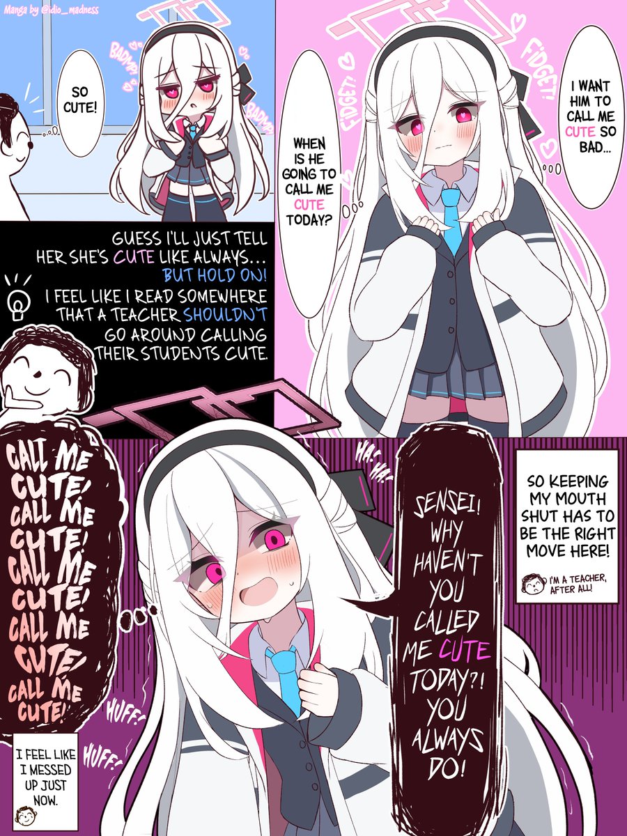 meteor_zetsu's tweet photo. English Translation!
Artist commentary: Be honest about what you’re feeling!

Kinda miss the unhinged posts from the early days of Blue Archive, with yandere, malicious, or sometimes borderline insane students like Fuuka feeding Sensei soup made from her own horn. Good times. https://t.co/7egUUOjqBs