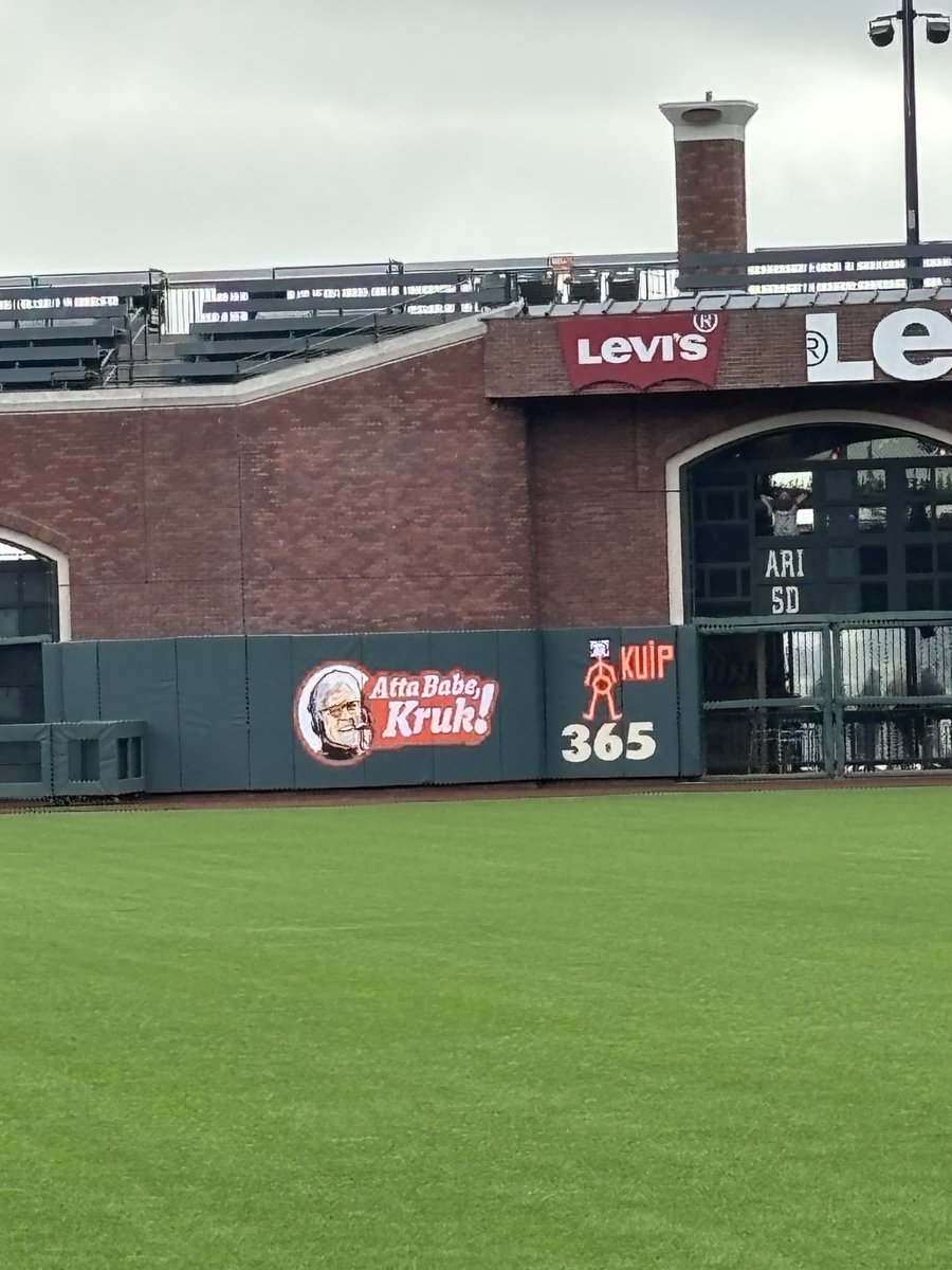PavlovicNBCS's tweet photo. A certain broadcaster got to Oracle Park early to tape a stick figure on the wall next to the Mike Krukow tribute 😂 https://t.co/BFYXPXMAo2