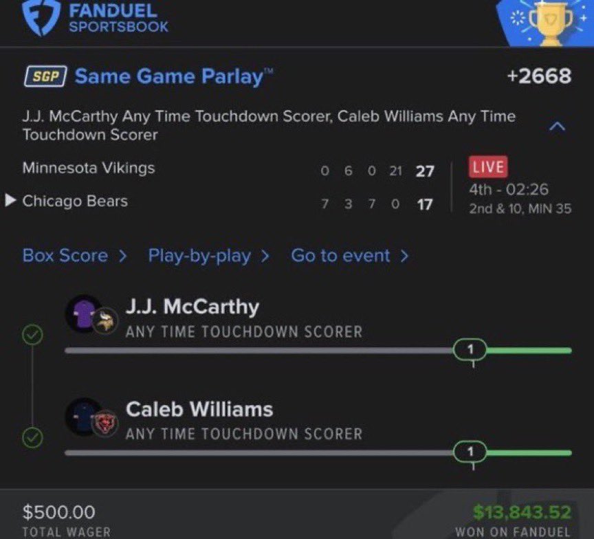 Confidencebkv5's tweet photo. $50,000 from ONLY 4 Touchdowns! 🚀

Join: https://t.co/AAgOM74rQA

✅ $200 ➝ $18,000.00
✅ $100 ➝ $10,400.00
✅ $500 ➝ $13,843.52
✅ $500 ➝ $12,870.66

@Confidencebkv5 absolutely love today’s NFL TD matchups and you need to join now! https://t.co/RNOolNFhFV