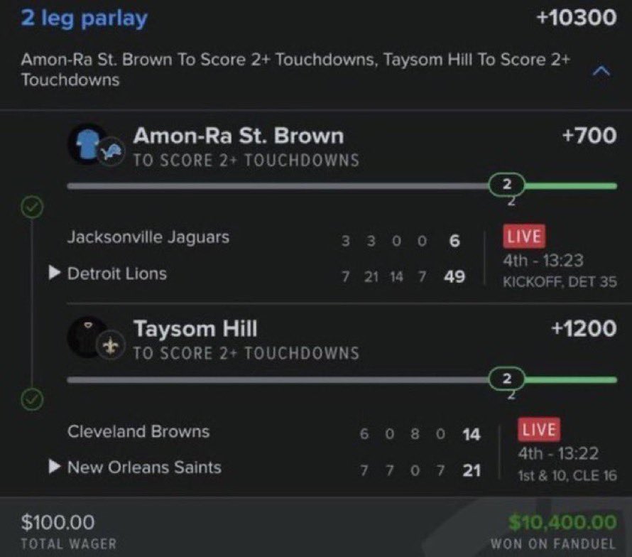 Confidencebkv5's tweet photo. $50,000 from ONLY 4 Touchdowns! 🚀

Join: https://t.co/AAgOM74rQA

✅ $200 ➝ $18,000.00
✅ $100 ➝ $10,400.00
✅ $500 ➝ $13,843.52
✅ $500 ➝ $12,870.66

@Confidencebkv5 absolutely love today’s NFL TD matchups and you need to join now! https://t.co/RNOolNFhFV
