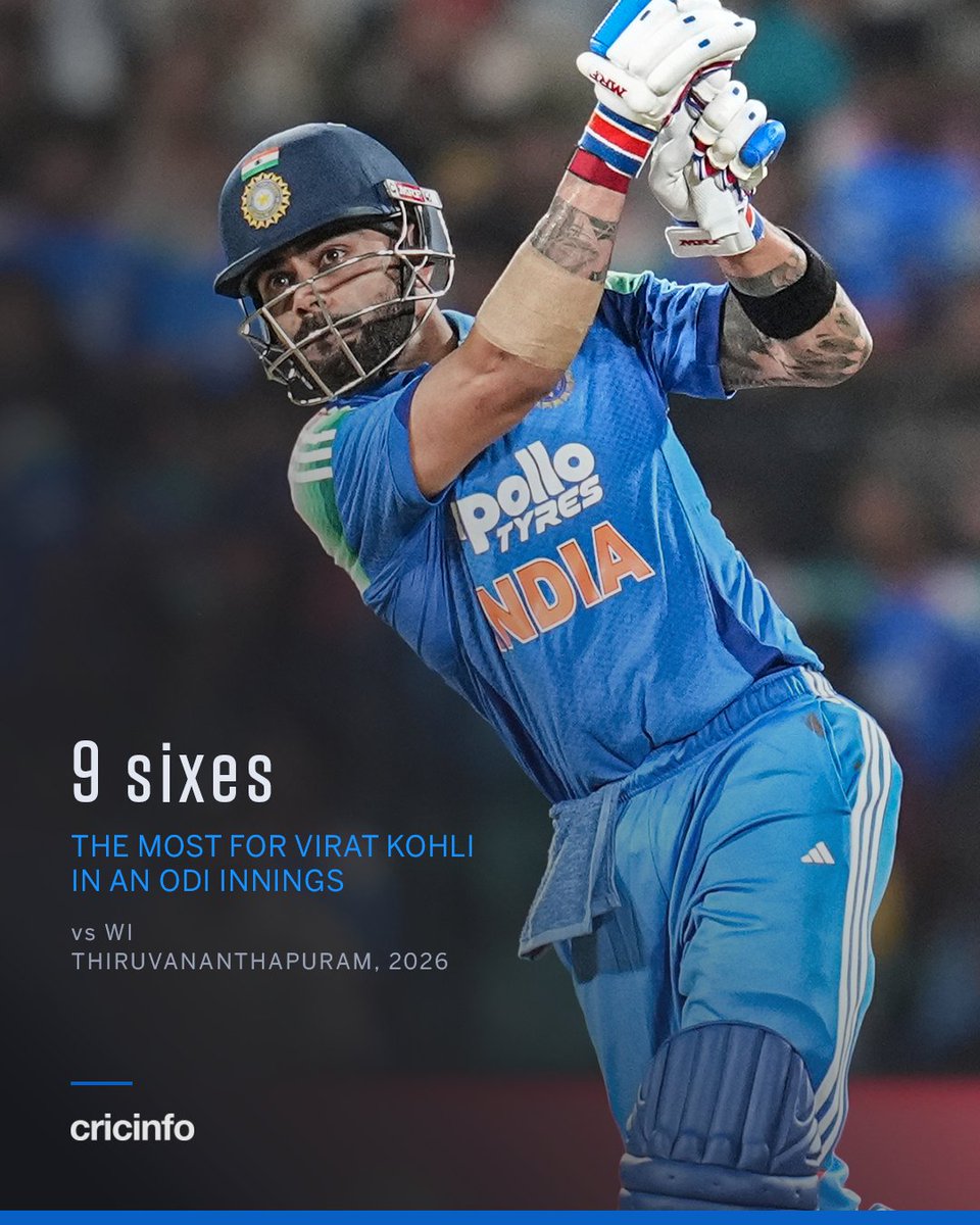 cricinfo's tweet photo. Virat Kohli, at 37, is breaking his own sixes record 👑 https://t.co/rnnXJYWrIZ