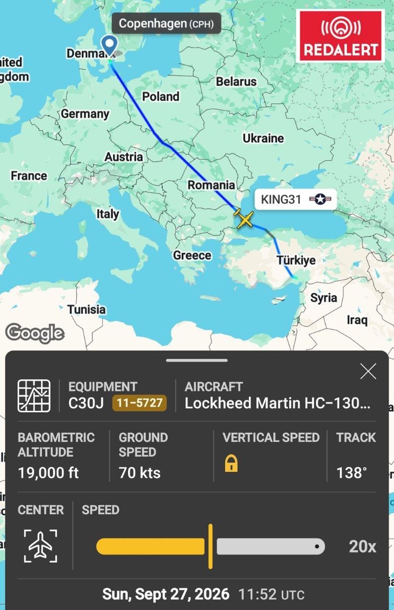 RedAlertlr's tweet photo. 🔴 اعزام سه فروند هواپیمای HC-130J آمریکایی به سمت ترکیه؛ مقصد احتمالی اینجرلیک

۲۷ سپتامبر ۲۰۲۶

▫️براساس تحلیل داده‌های پروازی، تعداد ۳ فروند هواپیمای HC-130J Combat King II نیروی هوایی ایالات متحده آمریکا با شماره‌های ریجستری ۵۷۱۷-۱۰،  ۵۷۲۷-۱۱ و ۵۷۶۸-۱۲ طی روزهای اخیر ... https://t.co/xTe6xoqffP