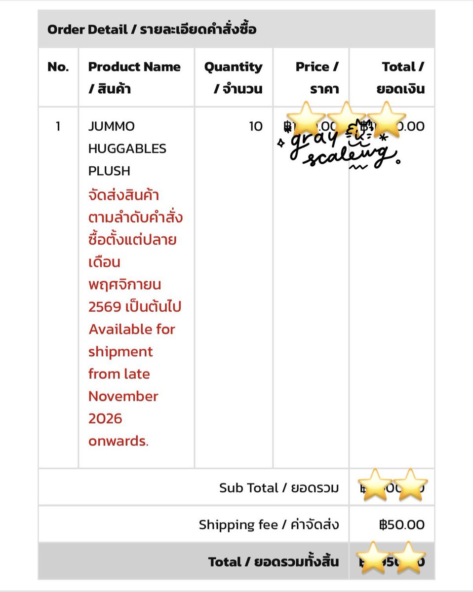 grayscalewg's tweet photo. ★ PRE-ORDER 
กดของแล้ว ไม่พร้อมส่ง

⭐️ JUMMO HUGGABLES PLUSH
💵 1490 บาท | มัดจำ 50%
ส่วนที่เหลือจ่ายตอนของถึงเราค่ะ 

✅ จัมโม่ไซส์กอด ว่าง 10 ตัว ✅

📦 ค่าส่งเหมา 50
📩 สนใจ DM

#ตลาดนัดจูเนียร์มาร์ค 
#GMMTVFANIVAL2026HappyFamily https://t.co/LfcA7fWKbC