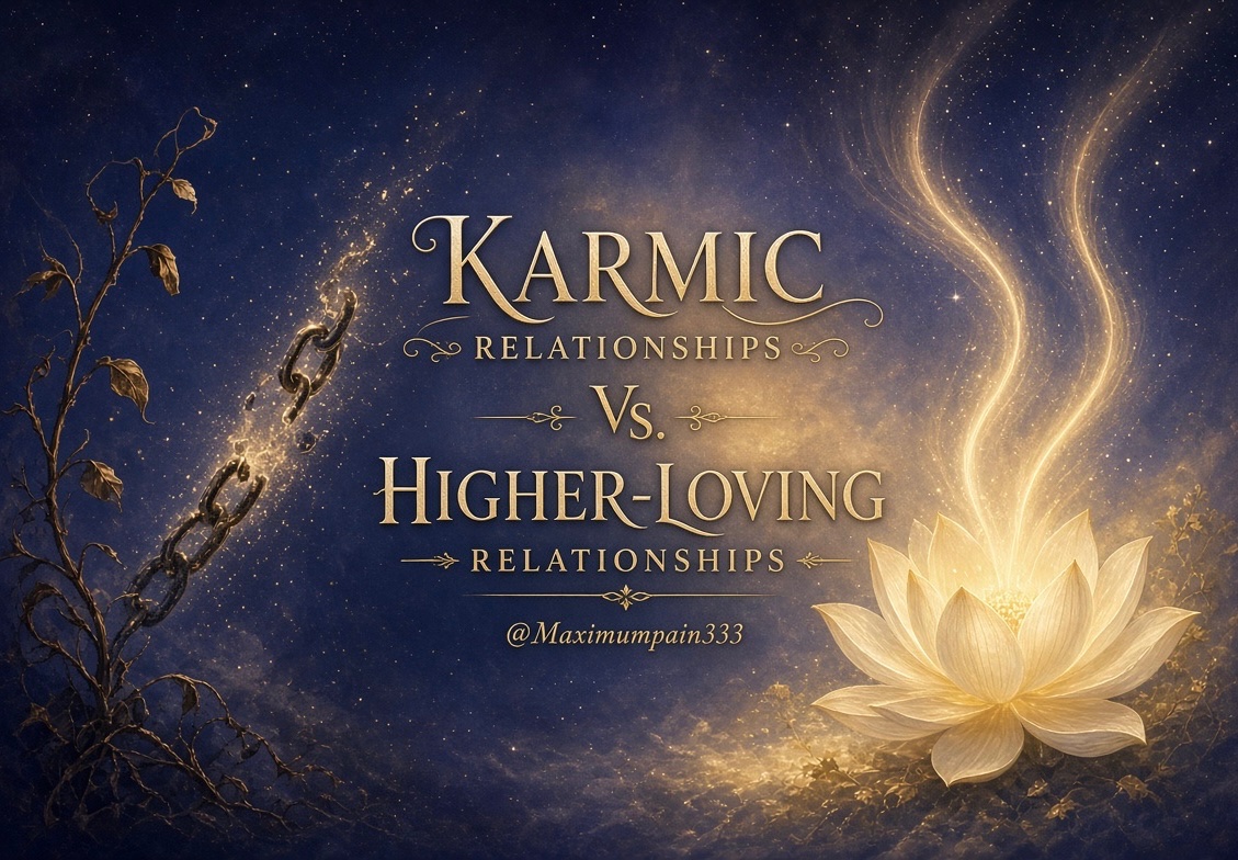 maximumpain333's tweet photo. KARMIC RELATIONSHIPS Vs. HIGHER-LOVING RELATIONSHIPS

There are two kinds of unions that shape the soul.

Karmic relationships arrive like storms. They are contracts written in past lives — unfinished lessons, mirrored wounds, magnetic pull that feels like destiny but often tastes like fire. 

They bind through intensity, trigger the shadow, and force the soul to confront what it has long avoided. These connections teach through friction. They strip the ego raw so that hidden patterns can surface and be released. Many mistake the depth of the pain for the depth of the love. It is not always love. It is often unfinished business wearing the mask of passion.

Higher-loving relationships are different in essence. They do not come to complete you or to wound you into growth. They come as recognition. Two souls who have already done much of the inner work meet not to fix each other but to walk beside each other in truth. The love is spacious rather than consuming. It does not demand sacrifice of the self; it honors the sovereignty of each being. There is less drama and more presence. Less projection and more clear seeing. The connection feels like coming home to something ancient and clean.

Karmic bonds often begin with overwhelming chemistry and end with exhaustion or liberation. Higher-loving bonds may begin more quietly, yet they deepen into a living sanctuary. One is the classroom. The other is the temple.
The soul does not choose one as “better.” Both serve. The karmic relationship is the fire that burns away illusion. The higher-loving relationship is the light that remains after the fire has done its work.

When the lessons are complete, the chains dissolve. What remains, if anything remains, is no longer karma. It is choice. It is devotion without bondage. It is two free beings choosing to love from overflow rather than from lack.

May we honor every connection that has shaped us, release what has completed its purpose, and remain open to the love that asks nothing of us except that we become more fully ourselves.
