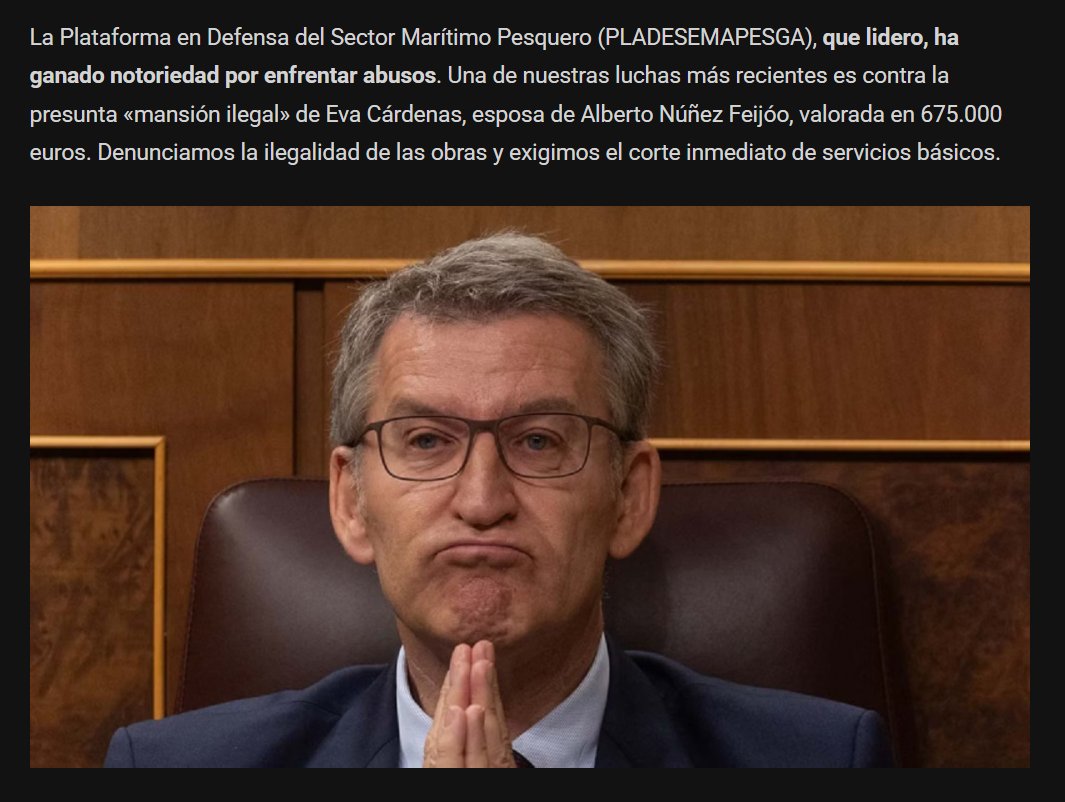 ferna1_diez's tweet photo. Recordemos

Miguel Delgado, presidente de la Plataforma en Defensa del Sector Marítimo Pesquero (Pladesemapesga) en Galicia, ha denunciado amenazas constantes por parte del entorno del líder del PP, Alberto Núñez Feijóo, y su mujer, Eva Cárdenas. https://t.co/lTxcSJtBrJ