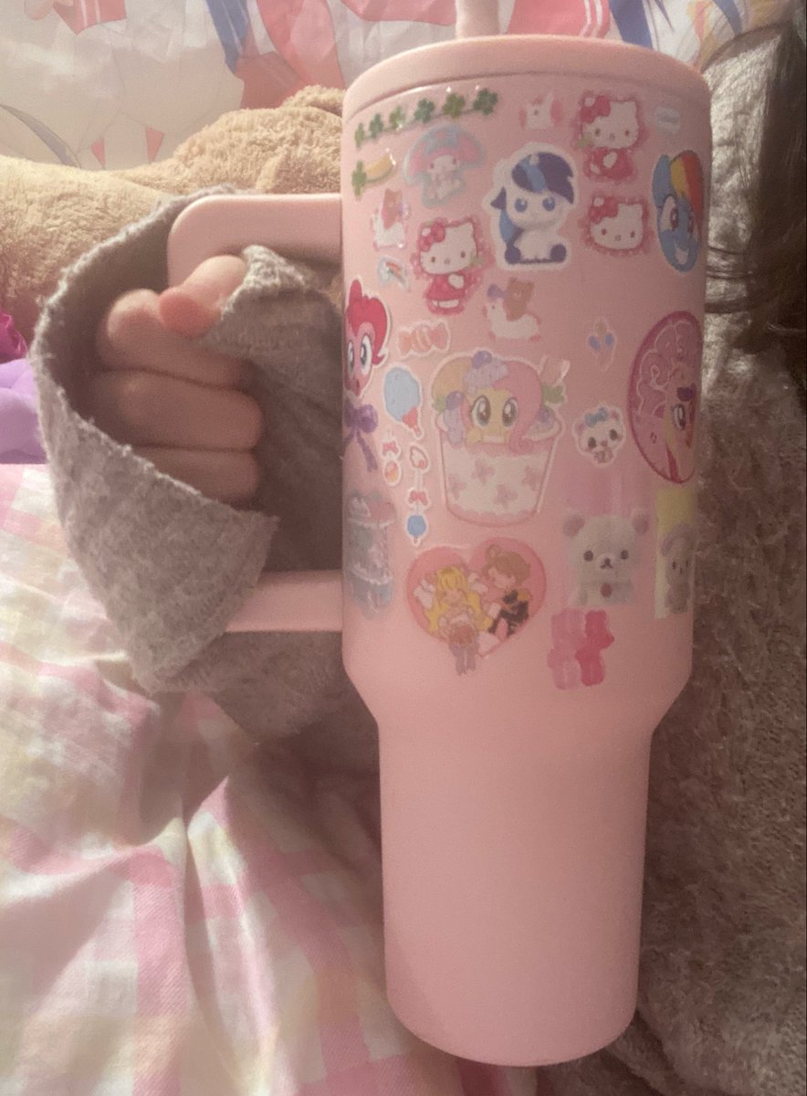cheesecho12's tweet photo. Sticker overload on my drink bottle and im awake so early it’s 5:30 am -_- https://t.co/vkShd4AhZu