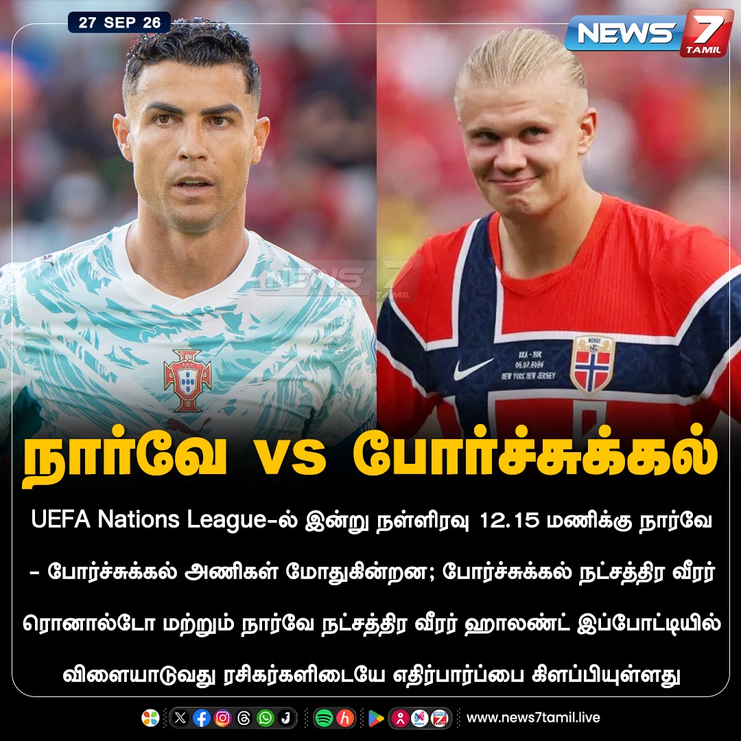 news7tamil's tweet photo. நார்வே vs போர்ச்சுக்கல்

#Portugul | #Norway | #PorVSNor | #Ronaldo | #Halland | #UEFA | #News7Tamil https://t.co/BxSNQhNVNt