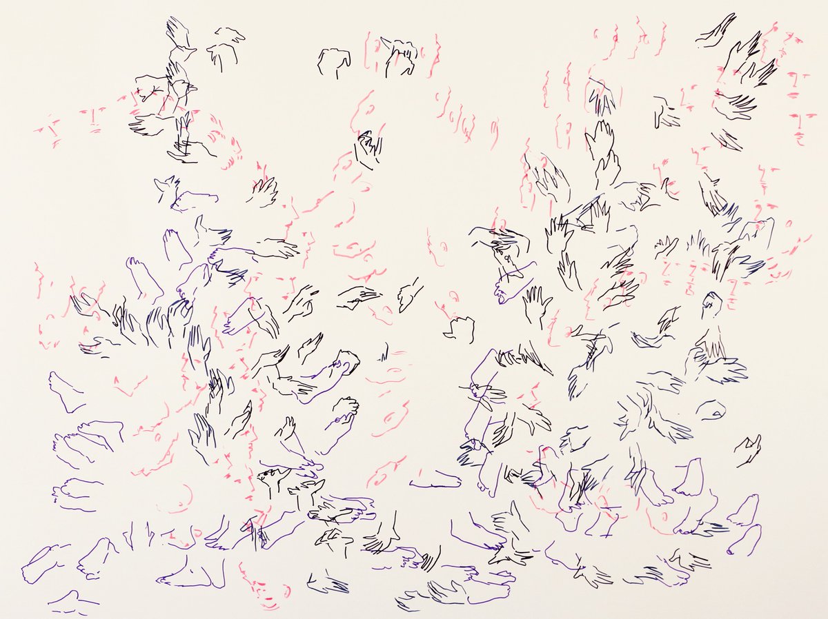 BretMenoni's tweet photo. I finally turned last year’s explorations into a dance notation system during a new session in my HEAR workshop this week. For now, I’ve created two large felt-tip drawings (55 × 70 cm). Thank you to Margot for agreeing to dance for us. https://t.co/wk4ieqKsSY