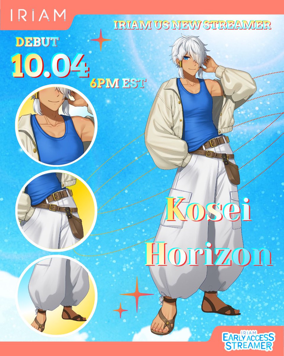 koseihorizon's tweet photo. When you look at the sky I hope you think of me! ☀️☁️

Im Kosei Horizon a new founding streamer at @IRIAM_US planning to #JumpOnIRIAM on Oct 4th 6PM EST!

I’ll also be releasing a cover soon after my debut stream.

Thanks to @ekk_latek for drawing &amp; bringing my dream to life! https://t.co/GFon9TjBYN