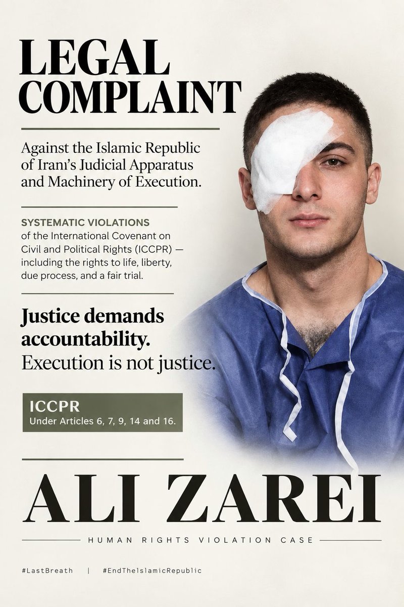 zazar61's tweet photo. 🚨 ALI ZAREI IS FACING EXECUTION.

A human life is at risk. The Islamic Republic’s execution machinery must be stopped. The world must not remain silent while Ali Zarei faces the death penalty.

@UNHumanRights @amnesty @hrw @IHRights @ICHRI @ICHRI_Fa @article19org @RSF_inter @IranIntl @iranhrs_en

ACT NOW. SAVE ALI ZAREI.

#LastBreath #EndTheIslamicRepublic