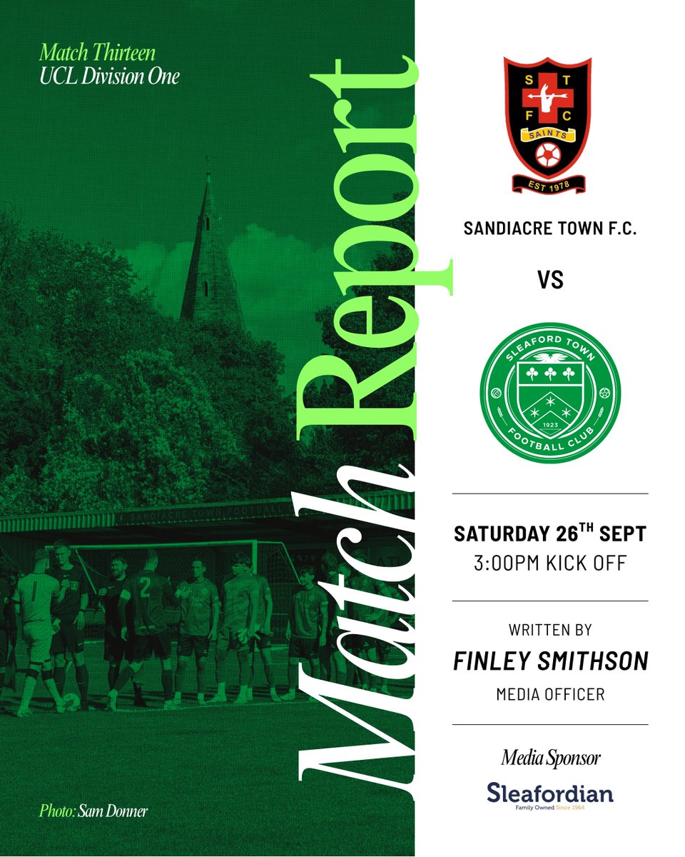 SleafordTownFC's tweet photo. 📝 MATCH REPORT

Three points on the road for the Greens 💚

Finley Smithson’s report from yesterday’s 1–0 victory over Sandiacre Town is now available to read.

🔗 Read the full report here:
https://t.co/qN6Q3DkgAf

#GreenArmy https://t.co/oVtBWaG5Pf