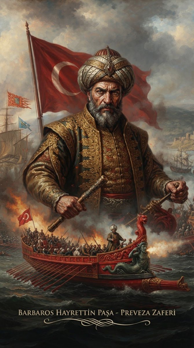 asyacina's tweet photo. ⚓ Osmanlı komutanı: Barbaros Hayreddin Paşa
⚔️ Karşı taraf: Andrea Doria komutasındaki Haçlı donanması
📍 Yer: Preveze açıkları, İyon Denizi
🗓️ Tarih: 27 Eylül 1538
🏆 Sonuç: Osmanlı donanması kesin bir üstünlük sağladı. https://t.co/MYjcAjCTaS
