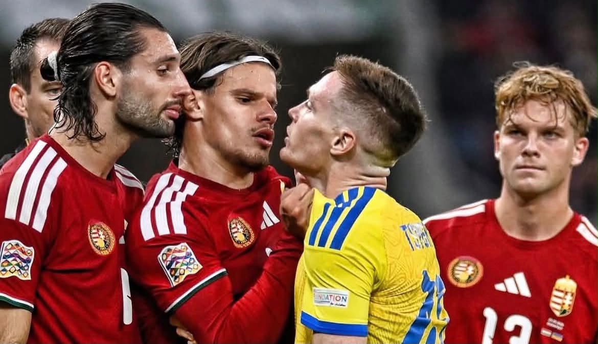 GoWinUKR's tweet photo. Four pieces of shit and a Ukrainian hero. Instead of winning they lost the futball match and bullied the guy of the winning group.  🤮🤮🤮 https://t.co/LsUT7NxC7w