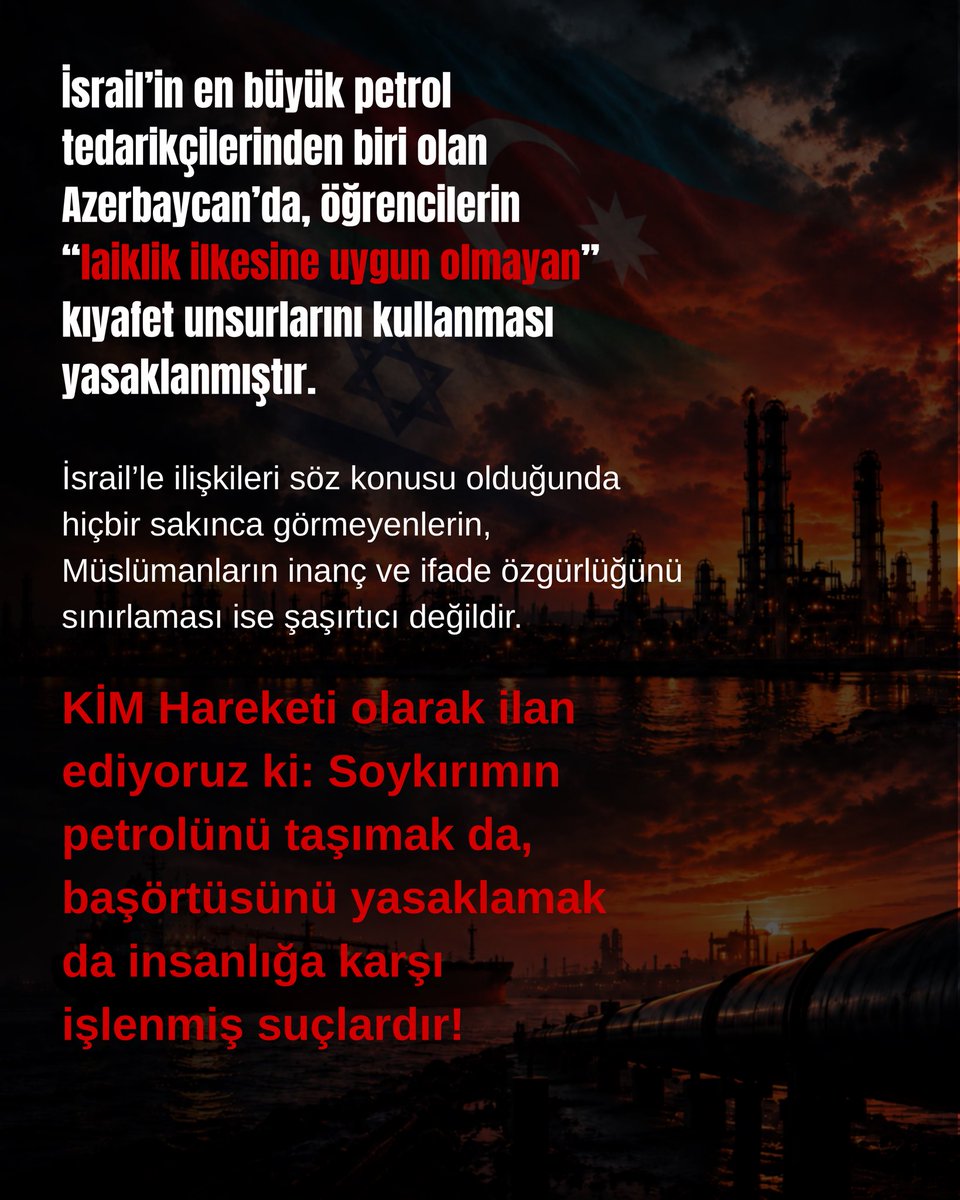 kimhareketi's tweet photo. AZERBAYCAN’DA 28 ŞUBAT!

“Türkiye’de yaşanan 28 Şubat sürecinde devletin ABD ve İsrail’le yakınlaşması ile bugün Azerbaycan-İsrail ilişkilerinin geldiği noktada yeni bir 28 Şubat sürecinin yaşanması tesadüf değildir. Bu akıl, siyonizmin ve onun işbirlikçilerinin aklıdır.” https://t.co/qGofnEgUoy