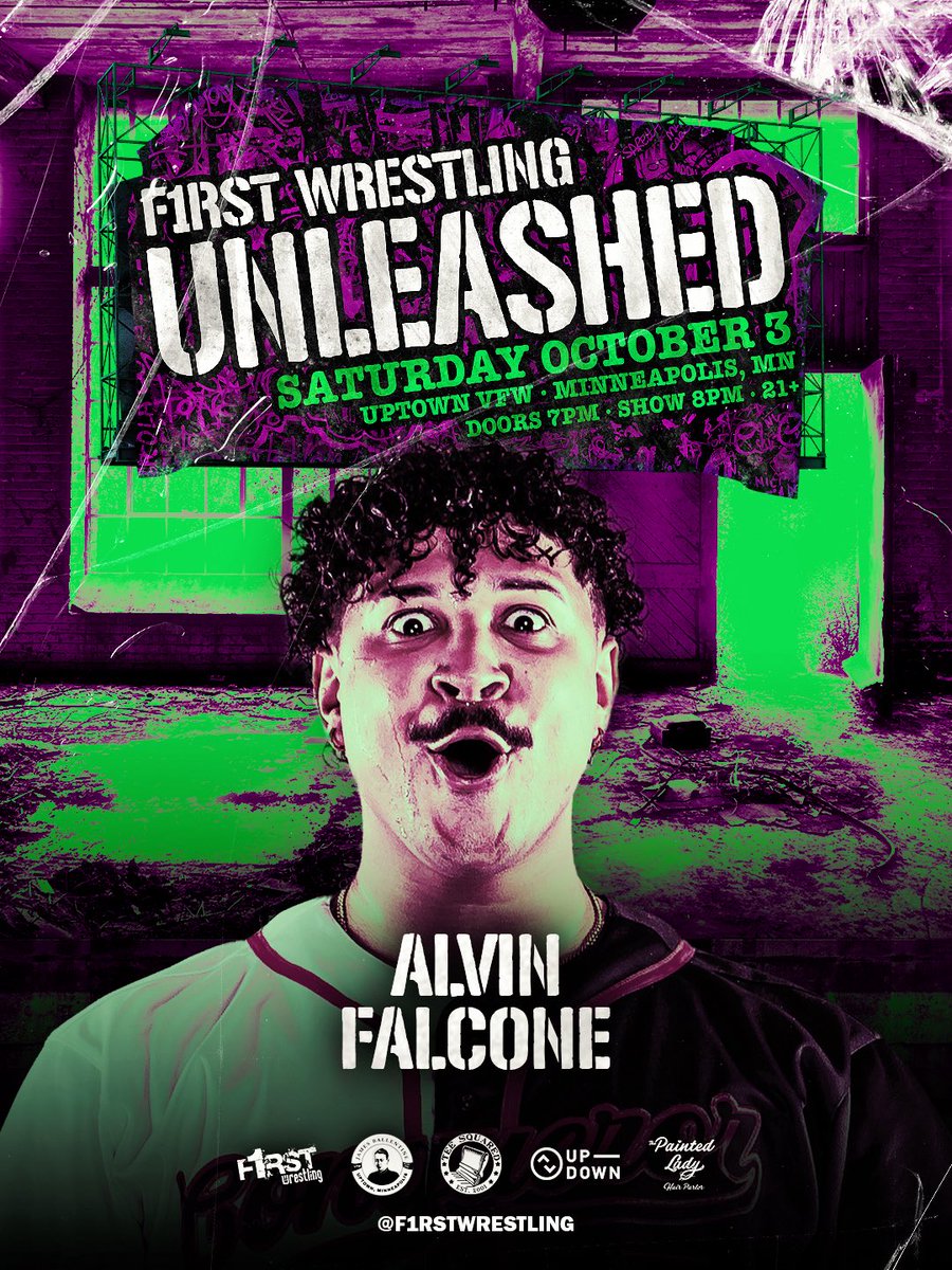f1rstwrestling's tweet photo. More Than A Conquerer… Alvin Falcone returns to the @UptownVFW!

⚠️F1RST Wrestling: 𝑼𝑵𝑳𝑬𝑨𝑺𝑯𝑬𝑫⚠️
SATURDAY | October 3rd
Minneapolis, Minnesota
Doors 7pm | Show 8pm | 21+ Event

🚨GET YOUR TICKETS NOW🚨
🎟️ https://t.co/Z5qGDh03lk https://t.co/BqLkhJEDzG