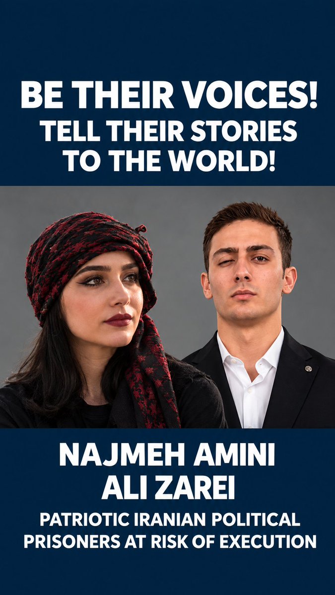 Tina_Jawid's tweet photo. 🚨🚨 🚨🚨🚨🚨🚨🚨🚨🚨🚨🚨🚨

More than 180 innocent lives are at risk of execution. 

🚨🚨🚨🚨🚨🚨🚨🚨🚨🚨🚨🚨🚨

Ali Zarei, 27, and Najmeh Amini, 21, have reportedly been transferred to solitary confinement in connection with their death sentences. They could be executed at any moment by the Islamist regime.

Their alleged crime is fighting for the freedom of Iran.

Let us be the voice of the voiceless.
Let us call their names.
Let us make their stories heard.
Let us not allow the Islamist regime to take innocent lives in silence, hidden from the eyes of the world.

#LastBreath
#AliZarei
#NajmehAmini

Their names must not be forgotten.

@UNHumanRights 
@UN_Women 
@POTUS 
@netanyahu 
@LauraLoomer 
@emilykschrader 
@TRobinsonNewEra 
@Europarl_EN