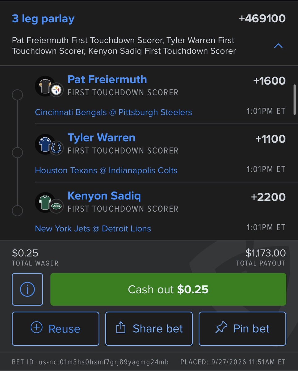 PropAce21's tweet photo. I hope you see this before 1pm games!

$0.25 ➡️ $1,173 https://t.co/Iqafmu3Asa