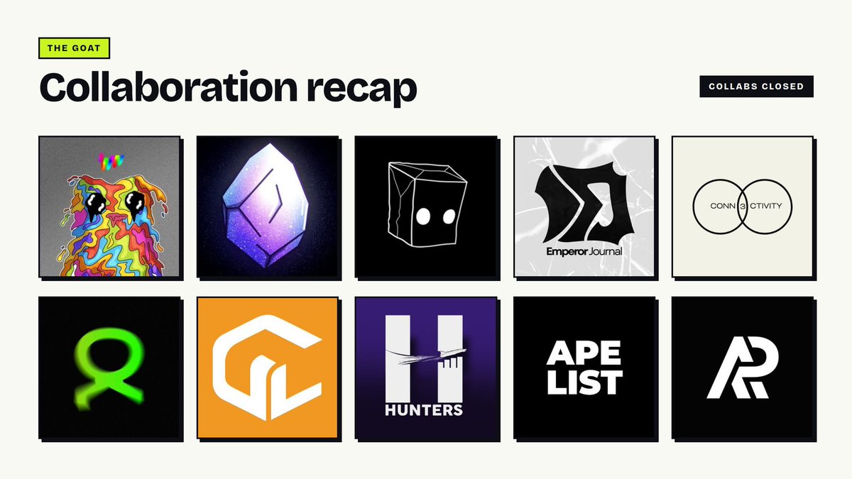 7thegoat's tweet photo. THE GOAT collaboration recap.

Thank you to every community that showed us support. Collabs are now closed and we're rounding up the last few.

Your application status has been updated → https://t.co/u2nehnQ3ic

WL applications close soon. Every one gets reviewed, and the rest of the decisions go out next week along with the spots that are left.

Those go to approved applications only.

Mint details tomorrow.