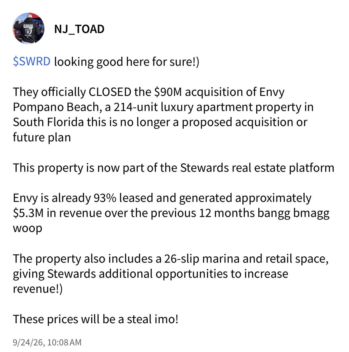 NJTOADGTE's tweet photo. $SWRD reposts ~ https://t.co/pM1Z2yEFkE https://t.co/TaguUvb2eY