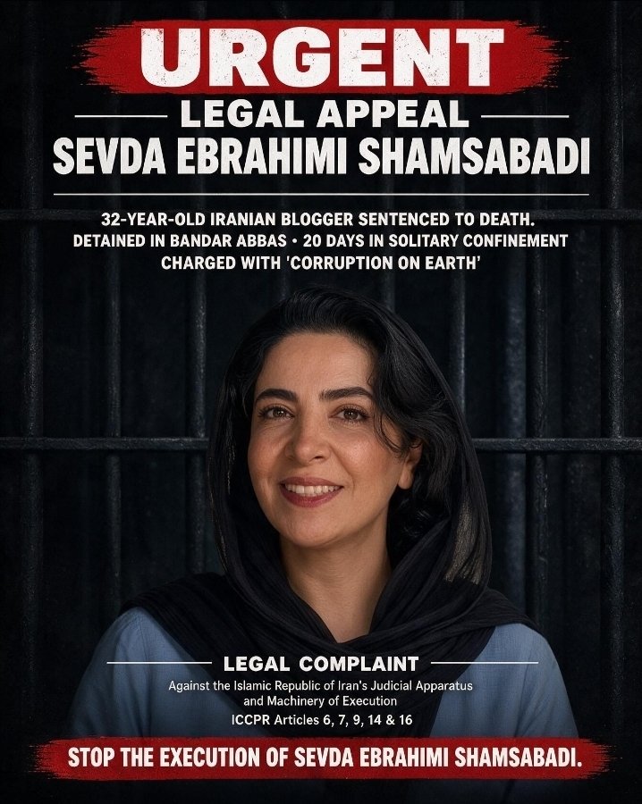 FARKHAN_18_19's tweet photo. 1/1🚨👇
🚨 URGENT  Sevda Ebrahimi Shamsabadi
32-year-old Iranian blogger
Sentenced to death in Bandar Abbas
20 days in solitary – Charged with “Corruption on Earth”Stop her execution.  #StopExecutionsInIran
#KingRezaPahlaviForIran https://t.co/f1yt5hwFAY