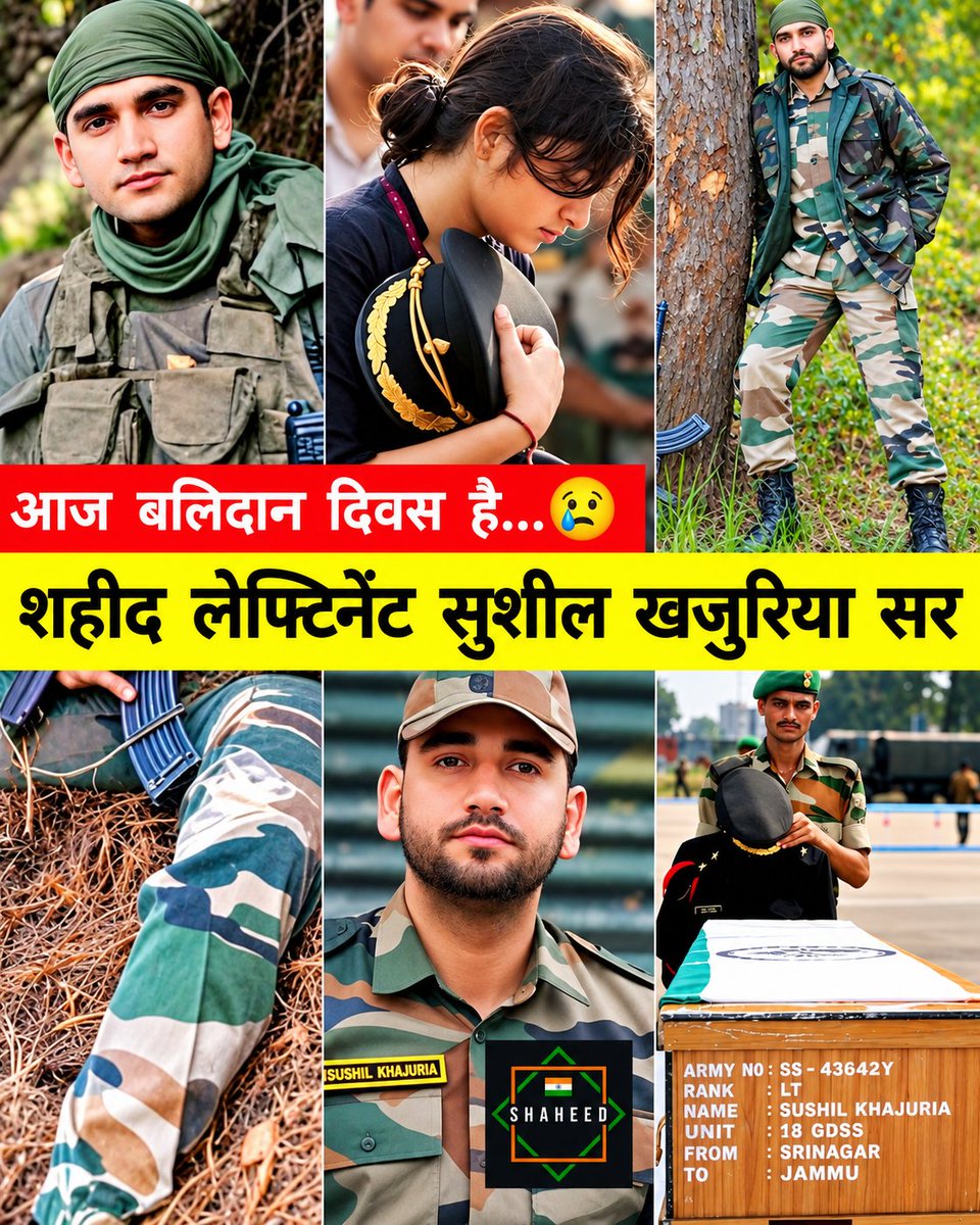 SHAHEED15081947's tweet photo. His team was pinned down in Kupwara. Lt Sushil Khajuria crawled through foliage alone, flanked the terrorists, and charged uphill, killing two. Hours later, going back for a wounded soldier, he was shot and didn't survive it. 💔

Remembering Lt. Sushil Khajuria sir. 🇮🇳🫡 https://t.co/wvwuAHqRMM