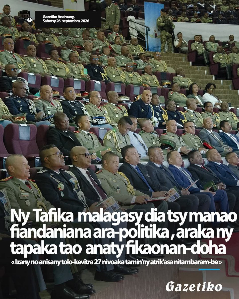 Sokooo442's tweet photo. Nofaranana androany ny fikaonandohan’ny Tafika Malagasy. Namoaka tolo-kevitra 27 izy ireo taorian’ny atrik'asa nitambaram-be natao ka anisany tapaka tamin’izany fa ny Tafika Malagasy dia tsy manao fiandaniana ara-politika fa mijoro kosa amin’ny fahaleovan-tenany.
 #Madagasikara https://t.co/qeqhU2O0tG