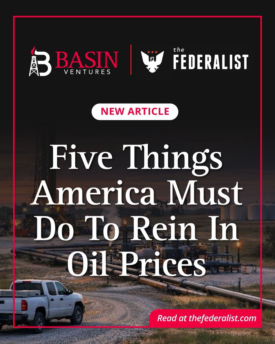 BasinVentures's tweet photo. In his latest piece featured in The Federalist, our President Adam Butcher (@thetxoilman) breaks down why temporary policy interventions and price rhetoric consistently fail to address fundamental supply shortages.

While drawing down emergency reserves and attempting to talk down prices might offer short-term optics, these tactics ultimately mute the market signals operators need to commit long-term capital to new drilling programs. Adam outlines five practical policy resets Washington should make—from establishing predictable reserve refill plans to fixing permitting—to restore market confidence and allow domestic production to meet demand.

Read the full commentary below: https://t.co/RXTpPEI8Xq