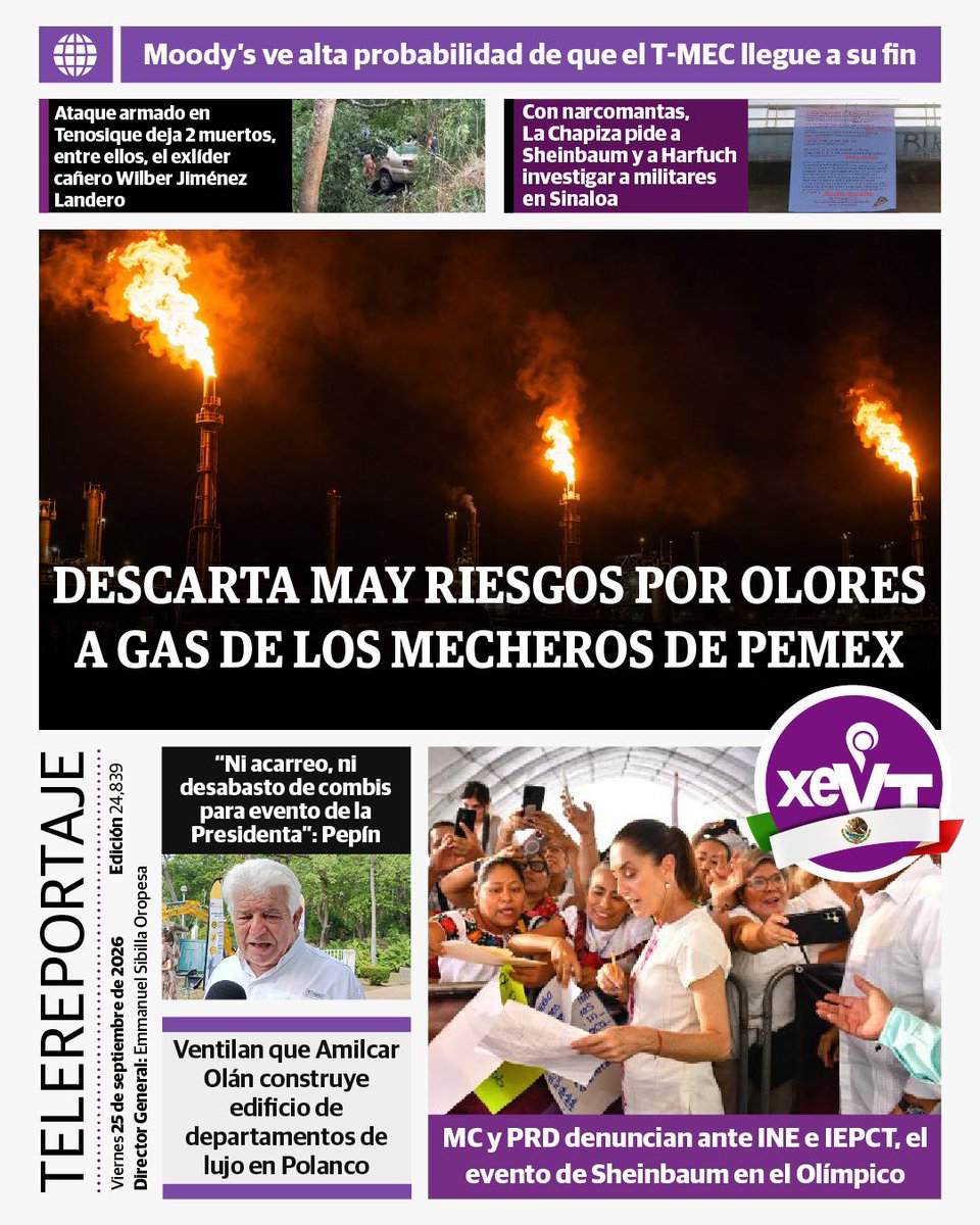 xevtfm's tweet photo. ¿Te lo perdiste? 📰📻
Aquí las portadas de la semana de #Telereportaje:
#VIERNES
Descarta #May riesgos por olores a gas de los mecheros de #Pemex https://t.co/hhWFBgnnRX