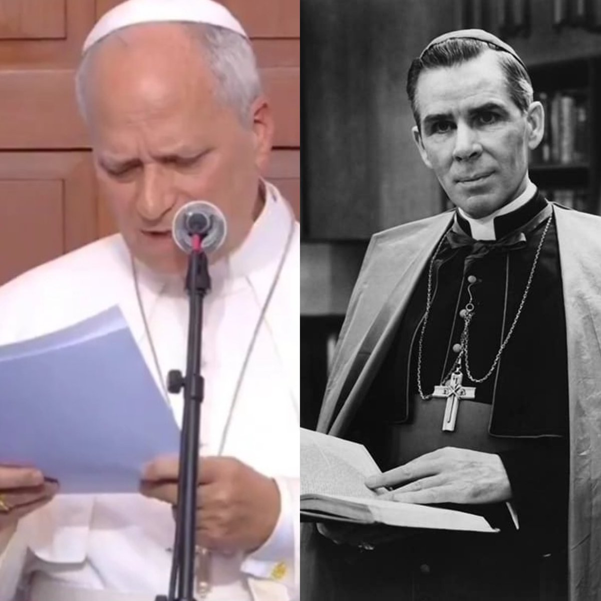 CatholicArena's tweet photo. Pope Leo XIV quoted one of Blessed Fulton Sheen's most famous phrases 'False Compassion' while condemning Euthanasia today in Lourdes https://t.co/mMbO1EUCOP