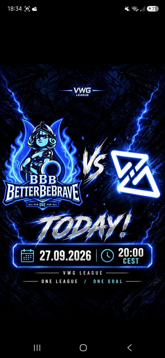 Better_Be_Brave's tweet photo. 💙GAME DAY💙

BBB BetterBeBrave 🆚 IL Gaming
🏆 VWG League
📅 September 27, 2026
⏰ 20:00 CEST

All for ONE for all 💙🔥

#VWGLeague #BetterBeBrave #GameDay #Esport https://t.co/geAqvd25GQ