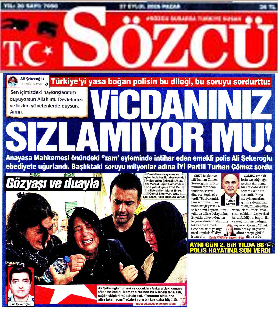 ComezTurhan's tweet photo. ➖Toplum, küçük bir azınlık dışında, derin ve can yakan bir ekonomik krizle boğuşuyor.
➖Dünyanın en zengin coğrafyasında, en verimli topraklarında varlık içinde yoklukta yaşıyoruz.

➖Ülkenin nesi var nesi yoksa satılmış, milletten trilyonlarca dolar vergi toplanmış, güzelim ülke borç batağına batırılmış, derin bir sefalete ve kronikleşmiş bir ekonomik krize mahkûm edilmiş.

➖Çocuklar akşam yatağa aç giriyor, sabah okuluna beslenme çantası boş gidiyor.

➖5.5 milyon ev genci var; işi yok, aşı yok, umudu yok, hayali yok, çaresizce evinde bekliyor ama iktidarın parlak çocukları lüks ve sefahat içinde yaşıyor.

➖Kadınların tenceresi kaynamaz olmuş, buzdolapları boşalmış.

➖Asgari ücret açlık sınırının altında, 5 milyondan fazla emekli sefalet sınırının altında bir maaşla hayata tutunmaya çalışıyor.

➖Çiftçi tarlasını ekemez, esnaf iş yerini açamaz olmuş.

➖Ve tüm bunlardan habersiz, haberi varsa da duyarsız bir iktidar var bu ülkede.

➖Hiç mi insan içine çıkmaz bunlar, hiç mi çarşıya pazara gitmez, hiç mi kimsenin hâlini hatırını sormaz?

➖AKP iktidara gelmeden önce emekli bir maaşıyla 12 çeyrek altın alıyordu, şimdi iki çeyrek altını zor alıyor, emeklinin her ay 10 çeyrek altını nereye gitti, kim aldı, kim çaldı?

➖60 yaşında bir polis emeklisi vatandaşımız canına kıydı, "geçinemiyorum" dedi, "torunum oldu altın takamadım" dedi ve bastı tetiğe, kıydı canına.
➖Meslek hayatımda yıllarca bu tür travma vakaları ile uğraşmış biri olarak gözüme uyku girmedi, biz nasıl bu hâle geldik?
➖Elim hadiseyi duyduğumda hastaneye koştum, meslektaşlarım emekli polisimizi hayata döndürmek için canla başla uğraşırken oradaydım. Ne yazık ki olmadı, hayata tutunamadı.

➖Başbakanlık binası önüne bir esnafın attığı yazar kasa bir devri kapattı bu ülkede. Bunu yıllarca diline dolayanlar, bunun üzerinden siyaset yapanlar, 24 yıldır bu ülkeyi yönetenler bu elim hadiseyle ilgili hâlâ tek bir kelime etmedi. Edemediler mi, etmediler mi bilmiyorum, ama merak ettiğim şu; o gece başlarını yastığa nasıl koydular?

➖İktidar sahiplerine bir kez daha sesleniyorum, yeniden çağrıda bulunuyorum; sırça saraylarınızdan çıkın, ışıltılı salonlardan çıkın, millete kulak verin bakın size ne söyleyecekler.

➖Yazık bu güzel ülkeye, yazık bu güzel ülkenin güzel insanlarına.