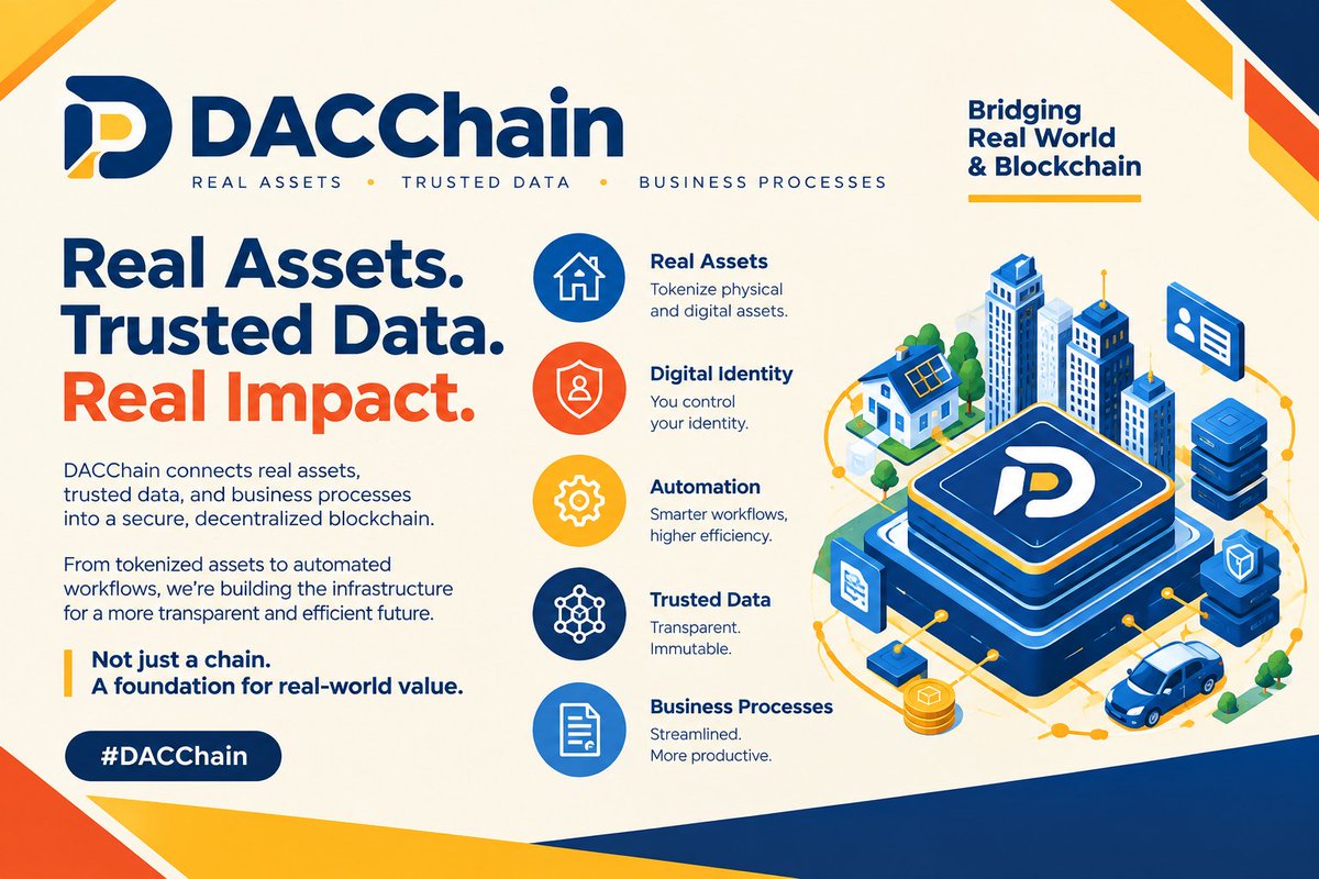 CryptoRepy's tweet photo. Real-world value needs more than a blockchain.

@dac_chain building infrastructure where real assets, trusted data, digital identity, and business processes can work together securely and transparently. https://t.co/fZ50eJMoou