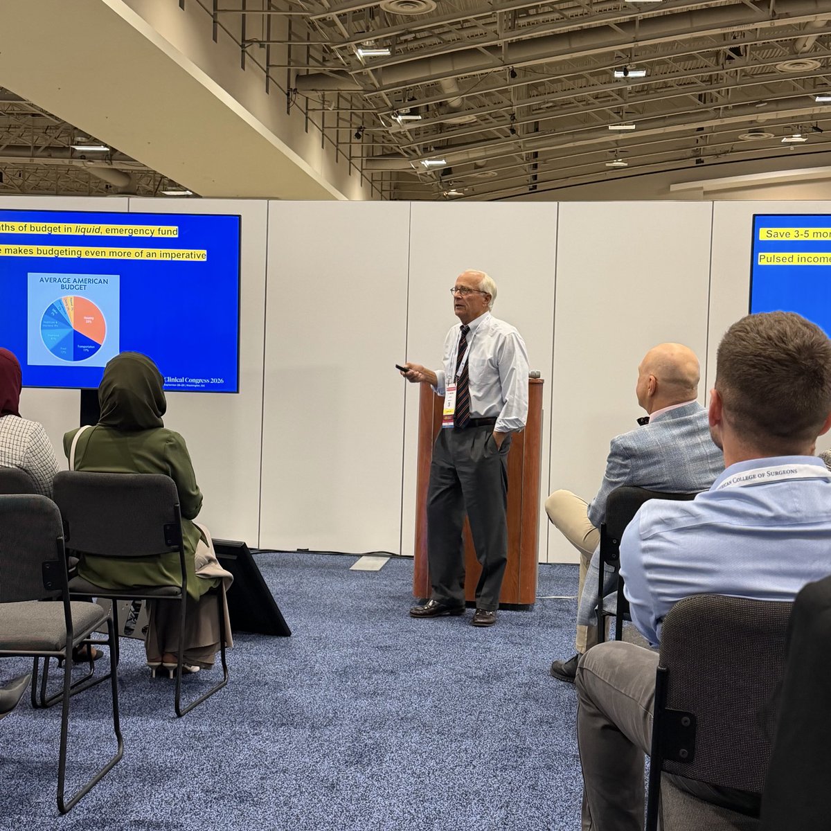 RASACS's tweet photo. In this economy! Trainees need this: Personal Finances Landmines Unique to Young Surgeons by Dr Meinke at #RASACS lounge right now at #ACSCC26 with FREE COFFEE @AmCollSurgeons https://t.co/ijo0ZPjifD