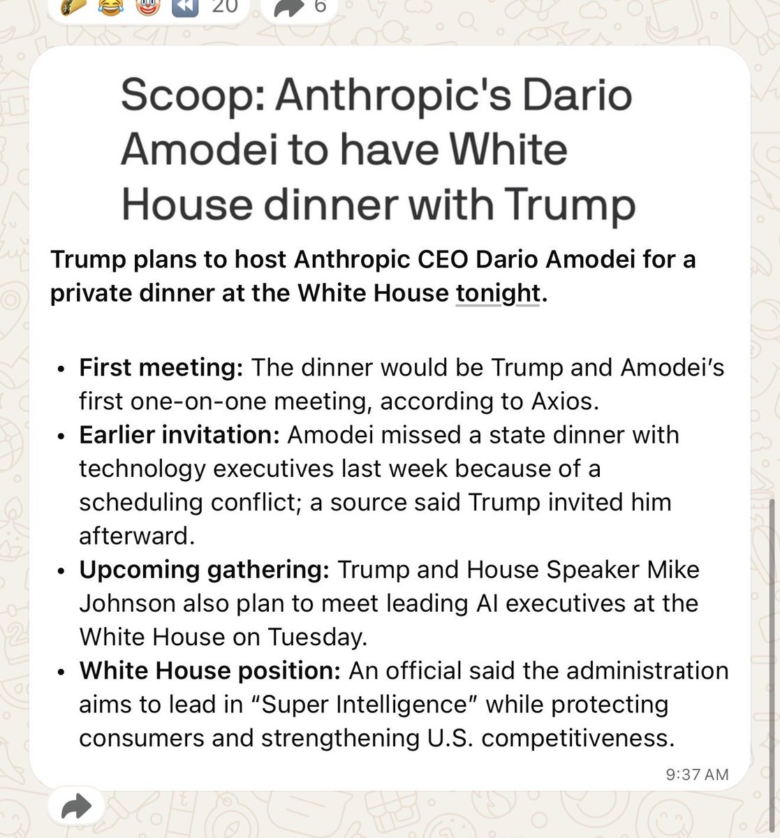 optionscjp's tweet photo. Wow Trump and Dario from Anthropic are having dinner tonight.. https://t.co/Ovz6NI3i1f