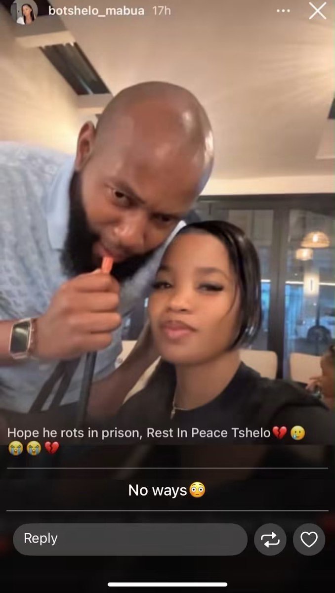 Real_Precious_M's tweet photo. So this girl, Botshelo is dead and the person who was last seen with her is her boyfriend and has been allegedly apprehended, the first video was the last video she posted of them together. 

This guy is Nonkululeko Yende and he is quite well known on the media, he turned himself in and people and her family say he murdered her. The story is that she fell and hit her head 😳😱

Do you think he is guilty?