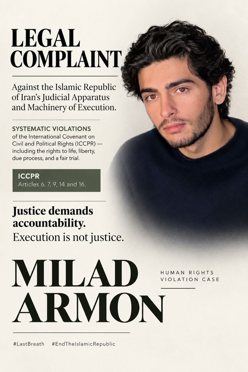 NahalK87's tweet photo. 🚨They call it justice‼️ 🚨It is a killing machine‼️

⚠️The Islamic regime’s courts systematically violate the right to life, the ban on torture, and the right to a fair trial.

Execution is not justice‼️ Accountability is‼️
ICCPR — Articles 6 · 7 · 9 · 14 · 16
#LastBreath  #EndTheIslamicRepublic