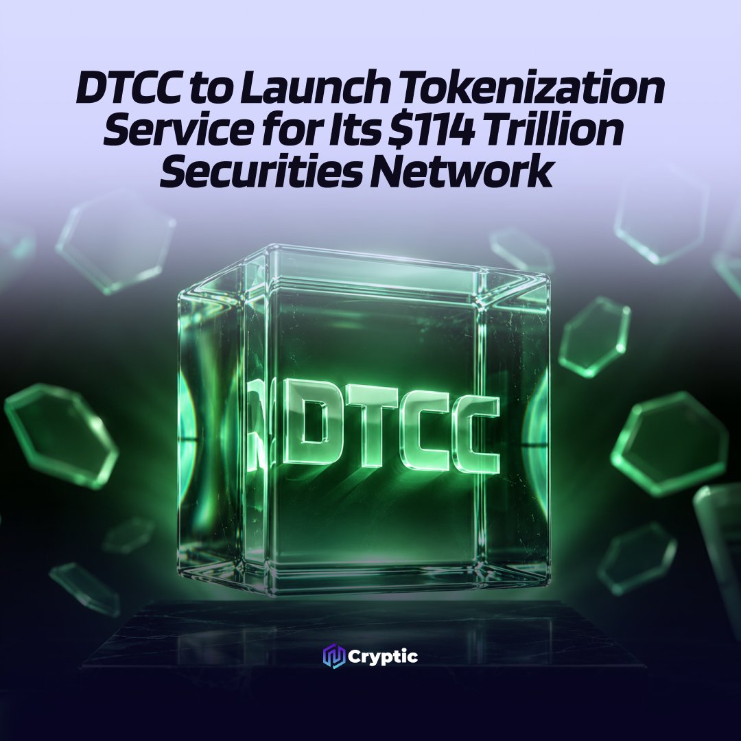 Cryptic_Web3's tweet photo. 🚨UPDATE: @The_DTCC is bringing its $114 trillion securities network onchain.

Its tokenization service launches in October with U.S. stocks, major index ETFs and Treasuries.

More than 100 firms, including @BlackRock, @GoldmanSachs and @jpmorgan, have joined DTCC’s tokenization working group.