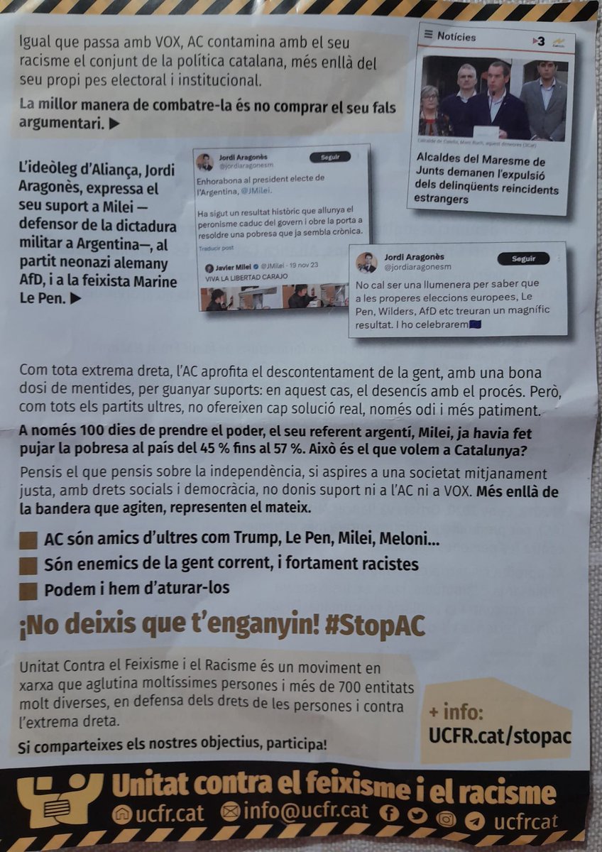EvaGarc14446704's tweet photo. Tot un fullet dedicat a Aliança Catalana. De "Unitat contra el feixisme i racisme"
.
Això ho pago jo, tú i tots, amb les subvencions de milers i milers d'€ públics del Govern, Diputacions i Ajuntaments a les entitats que en formen part. 
Quina vergonya!!
,@CatalunyaAC https://t.co/zFp9vgWP48