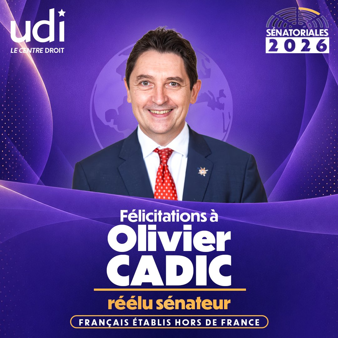 UDI_off's tweet photo. Félicitations à @OlivierCadic réélu sénateur des Français établis hors de France. 
#Sénatoriales2026 https://t.co/YiQAzXD0uL