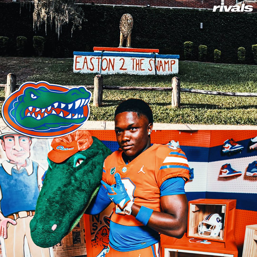 Rivals's tweet photo. NEW: Texas Five-Star Plus+ WR commit Easton Royal tells @samspiegs he can "100-percent" see himself playing at Florida after visiting this weekend🐊👀

“I’m very close to a decision.”

Read: https://t.co/X2u7W62SZt https://t.co/wqGxRyIEmg