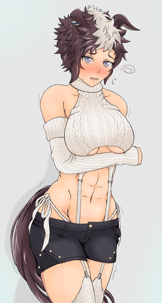 PinkRibbonRyan's tweet photo. Can't believe I agreed to wear this... When I said I wanted a cozy sweater for fall, I-i didn't mean this, [reader]!!! Although, I-it is pretty breathable... BUT WHO WORKS OUT IN A WOOL SWEATER >////< https://t.co/SjuuT9uiIW